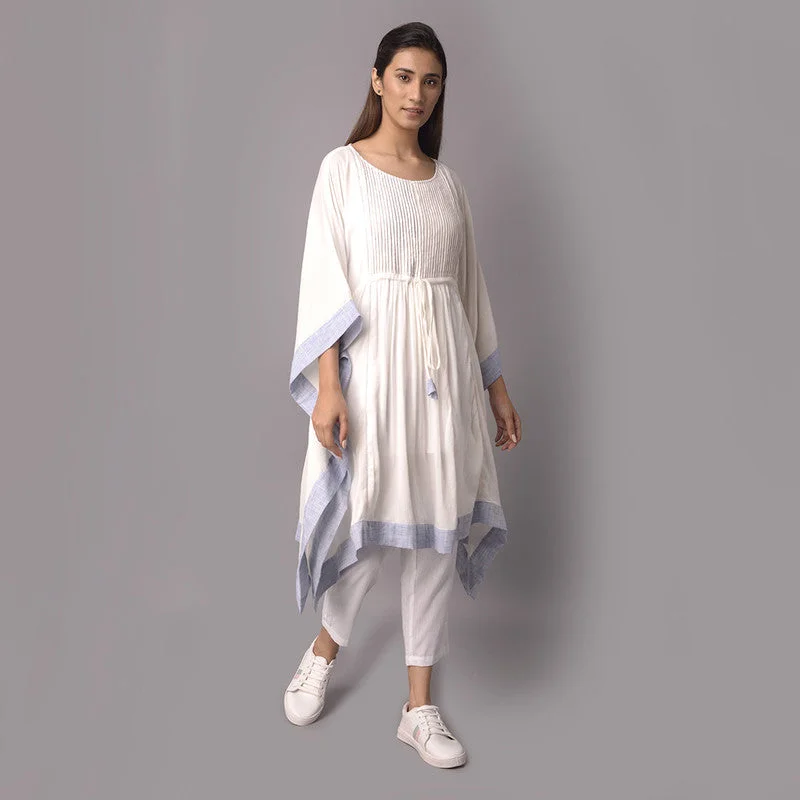 Lace - Embellished Women Dress for an Elegant and Sophisticated Appearance Lace - Embellished Women Dress for an Elegant and Sophisticated Appearance Cotton Chambray White Kaftan with Pants