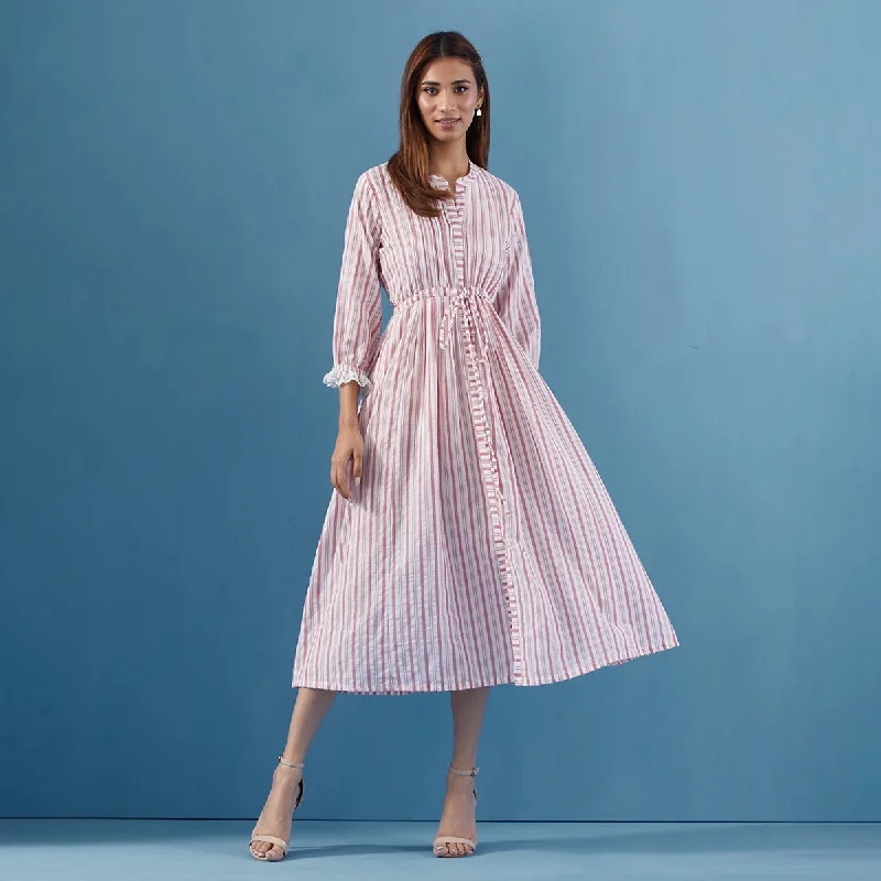 Sheath Women Dress with a Tailored Fit for a Professional Look Sheath Women Dress with a Tailored Fit for a Professional Look Cotton Maxi Dress for Women | Striped | White & Pink