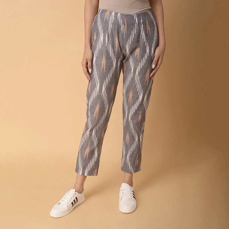 Mermaid - Style Women Dress with a Fitted Silhouette for Special Occasions Mermaid - Style Women Dress with a Fitted Silhouette for Special Occasions Cotton Pants for Women | Ikat Snake Print | Grey