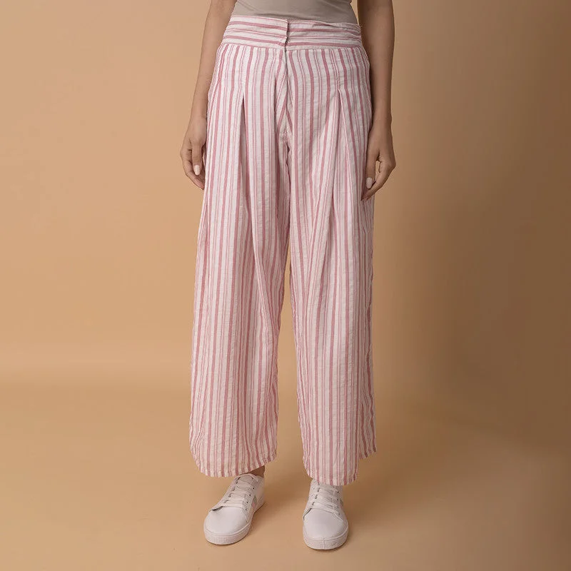 Backless Women Dress for a Sexy and Alluring Look at Evening Events Backless Women Dress for a Sexy and Alluring Look at Evening Events Cotton Pleated Pants for Women | Striped | White & Red