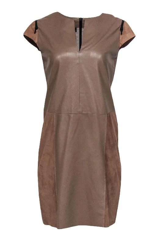 Plus Size Women Dress with a Flattering A - Line Cut for Comfort and Style Plus Size Women Dress with a Flattering A - Line Cut for Comfort and Style Porsche Design - Taupe Leather & Suede Notch Neckline Sheath Dress Sz L