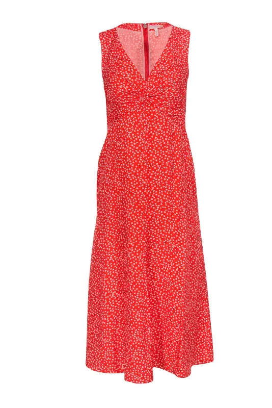 Strapless Women Dress with a Built - in Bra for Comfort and Support Strapless Women Dress with a Built - in Bra for Comfort and Support Rebecca Taylor - Red Floral Twisted Front Midi Dress Sz 0