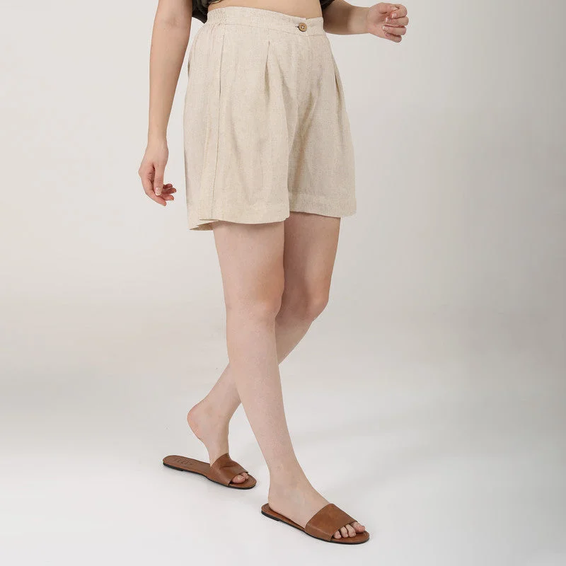 Pleated Women Dress with a Timeless and Elegant Texture Pleated Women Dress with a Timeless and Elegant Texture Linen Shorts for Women | Beige