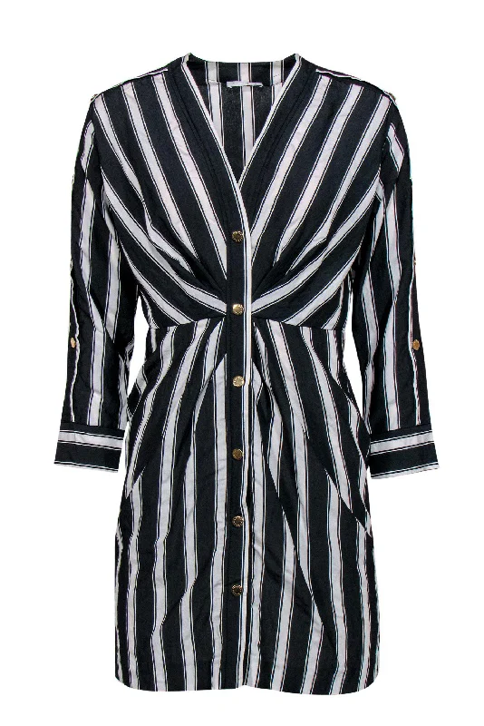 Shift Women Dress with a Simple and Classic Design for Everyday Wear Shift Women Dress with a Simple and Classic Design for Everyday Wear Sandro - Grey & White Striped Button-Up Long Sleeve Shirt Dress Sz S