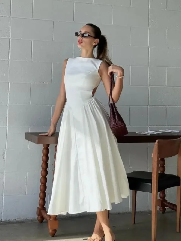 Plus Size Women Dress with a Flattering A - Line Cut for Comfort and Style Plus Size Women Dress with a Flattering A - Line Cut for Comfort and Style Selma A Line Midi Dress in White