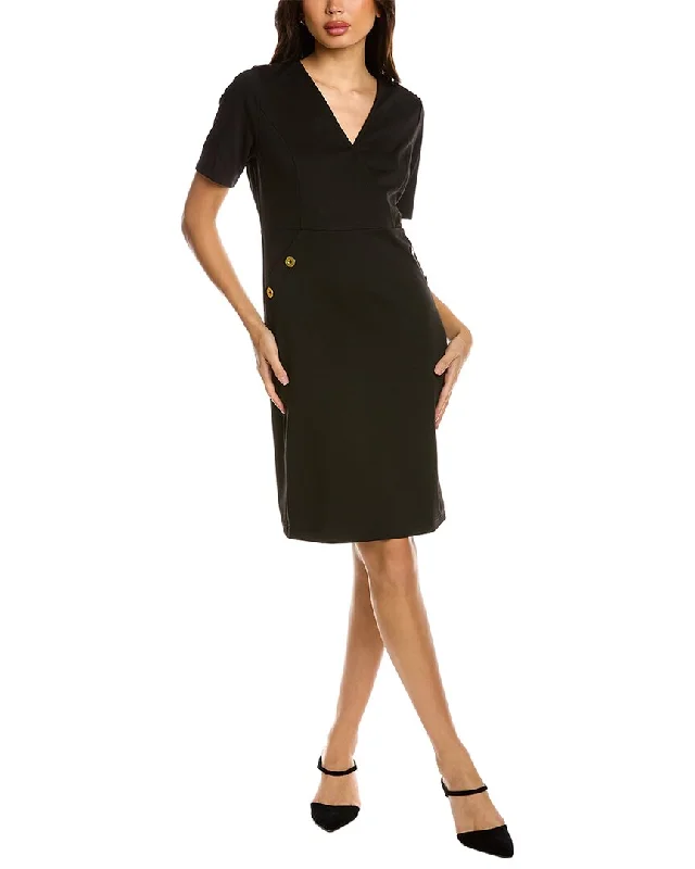 Strapless Women Dress with a Built - in Bra for Comfort and Support Strapless Women Dress with a Built - in Bra for Comfort and Support Sharagano Stretch Sharkskin III Midi Dress