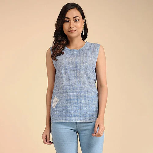 Mermaid - Style Women Dress with a Fitted Silhouette for Special Occasions Mermaid - Style Women Dress with a Fitted Silhouette for Special Occasions Cotton Sleeveless Top | Handblock Printed | Indigo Mermaid - Style Women Dress with a Fitted Silhouette for Special Occasions Mermaid - Style Women Dress with a Fitted Silhouette for Special Occasions Cotton Sleeveless Top | Handblock Printed | Indigo