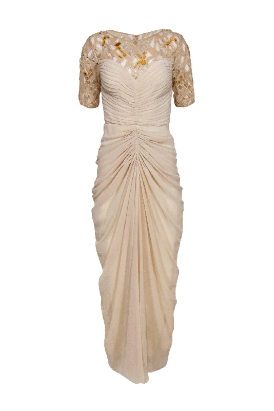 Little Black Women Dress with Sequins for a Glamorous Night Out Little Black Women Dress with Sequins for a Glamorous Night Out Tadashi Shoji - Nude Ruched Gown w/ Sequin & Jeweled Laser Cut Top Sz 6