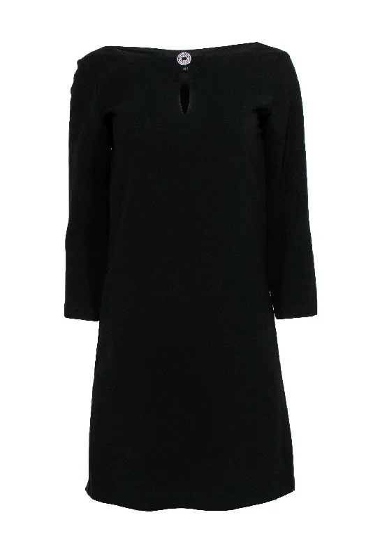 Mini Women Dress with a Short Hem for a Young and Trendy Style Mini Women Dress with a Short Hem for a Young and Trendy Style Tara Jarmon - Black Keyhole Neckline Shift Dress w/ Brooch Sz 2