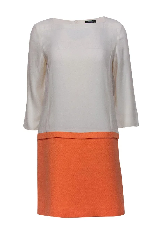 Shift Women Dress with a Simple and Classic Design for Everyday Wear Shift Women Dress with a Simple and Classic Design for Everyday Wear Tara Jarmon - Orange & White Drop-Waist Square Neck Dress Sz 8