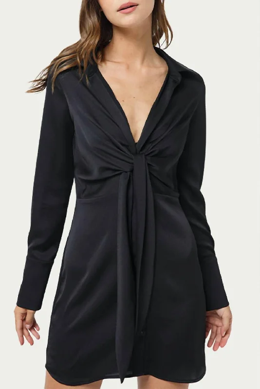 Empire Waist Women Dress to Accentuate the Bust and Conceal the Waist Empire Waist Women Dress to Accentuate the Bust and Conceal the Waist Tie-Front Satin Shirt Dress in Black