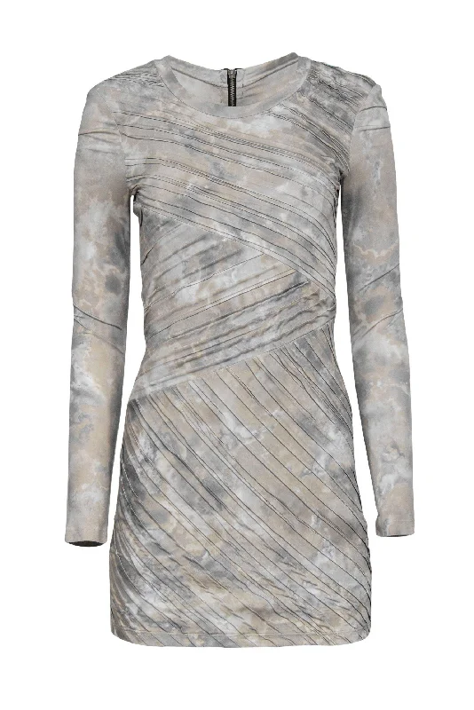 Mermaid - Style Women Dress with a Fitted Silhouette for Special Occasions Mermaid - Style Women Dress with a Fitted Silhouette for Special Occasions Torn by Ronny Kobo - Grey & Taupe Pleated Dress Sz S