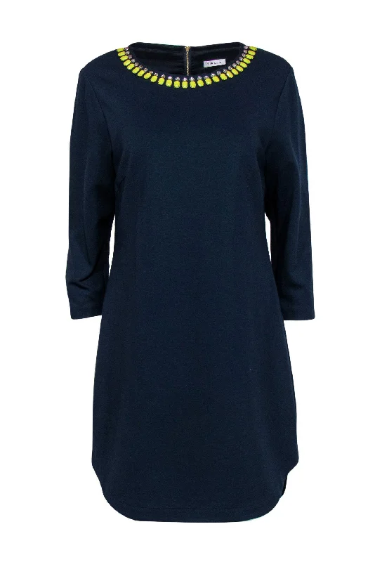 Empire Waist Women Dress to Accentuate the Bust and Conceal the Waist Empire Waist Women Dress to Accentuate the Bust and Conceal the Waist Trina Turk - Navy Shift Dress w/ Yellow Gem Neckline Sz 12 Empire Waist Women Dress to Accentuate the Bust and Conceal the Waist Empire Waist Women Dress to Accentuate the Bust and Conceal the Waist Trina Turk - Navy Shift Dress w/ Yellow Gem Neckline Sz 12