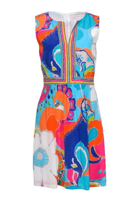 Printed Abstract Women Dress for a Modern and Artistic Appeal Printed Abstract Women Dress for a Modern and Artistic Appeal Trina Turk - Bright Neon Abstract Print Silk Dress Sz 6