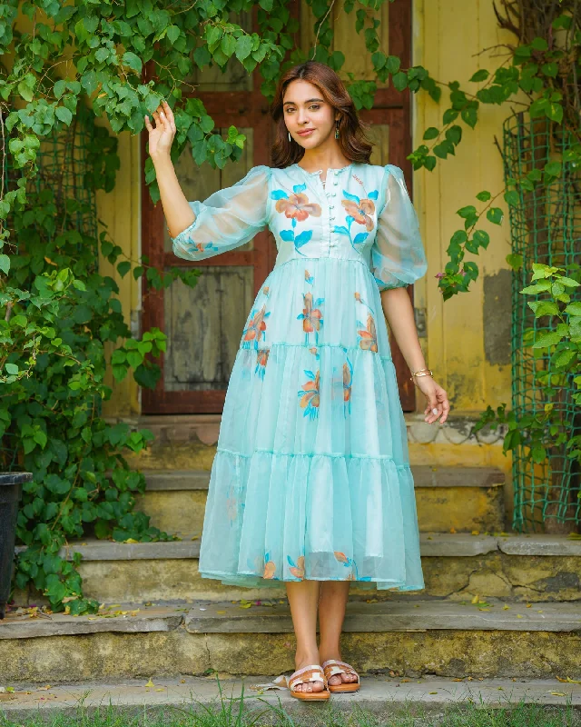 Wrap - Style Women Dress with Adjustable Fit for All Body Types Wrap - Style Women Dress with Adjustable Fit for All Body Types Turquoise Floral handpainted Dress Wrap - Style Women Dress with Adjustable Fit for All Body Types Wrap - Style Women Dress with Adjustable Fit for All Body Types Turquoise Floral handpainted Dress