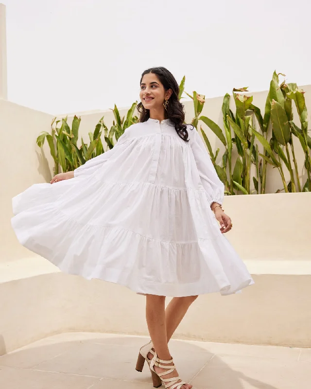 Mini Women Dress with a Short Hem for a Young and Trendy Style Mini Women Dress with a Short Hem for a Young and Trendy Style White Basic Tiered Dress