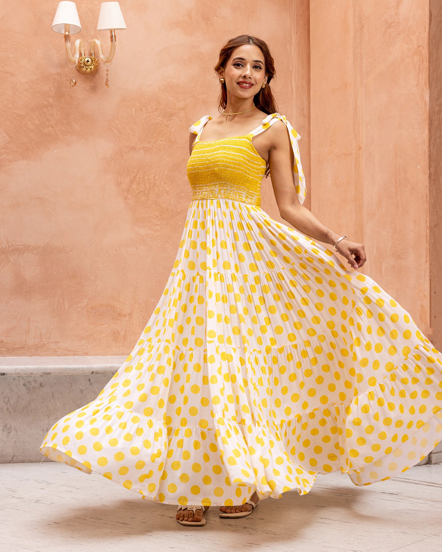 Wrap - Style Women Dress with Adjustable Fit for All Body Types Wrap - Style Women Dress with Adjustable Fit for All Body Types Yellow Smocked & Polka Dress Wrap - Style Women Dress with Adjustable Fit for All Body Types Wrap - Style Women Dress with Adjustable Fit for All Body Types Yellow Smocked & Polka Dress