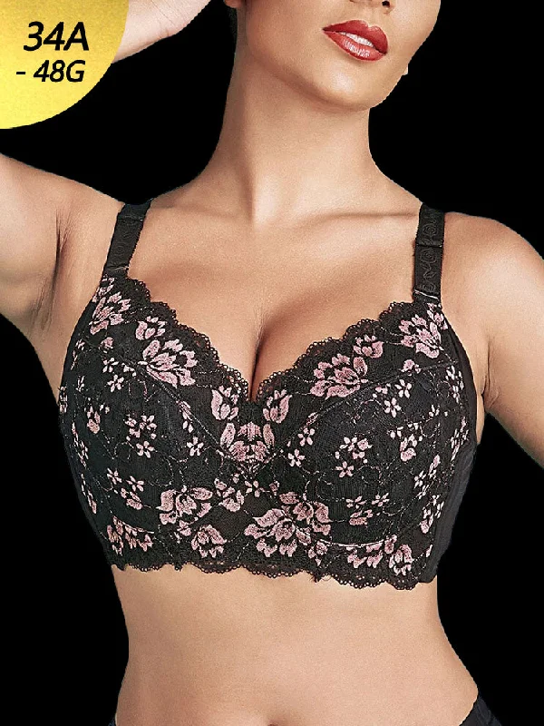 moisture wicking sports bras for sweaty workouts Bra with padded straps to reduce shoulder strain​ Embroidery Thin Cotton Linning Push Up Bras