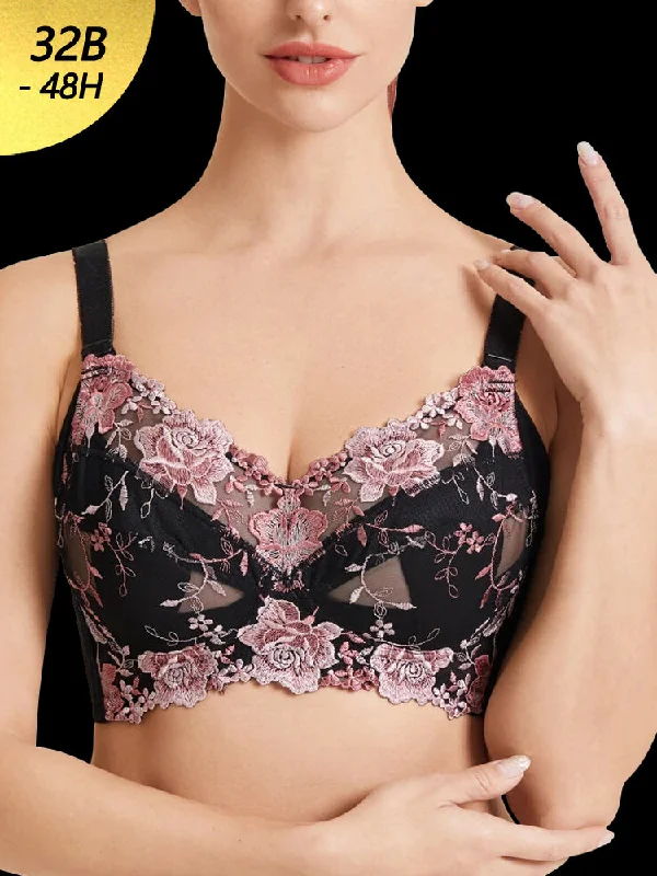 balconette lace bras for a feminine touch Bra with a soft - touch lining for a luxurious experience Floral Embroidered Wireless Full Cup Lightly Lined Bra balconette lace bras for a feminine touch Bra with a soft - touch lining for a luxurious experience Floral Embroidered Wireless Full Cup Lightly Lined Bra