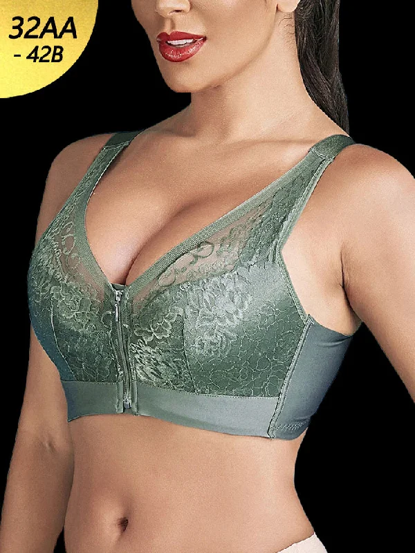 wireless bras for a natural feel Bra with a wire - free band for a more comfortable underbust area Flower Lace Trim Wireless Zipper Front Bra wireless bras for a natural feel Bra with a wire - free band for a more comfortable underbust area Flower Lace Trim Wireless Zipper Front Bra
