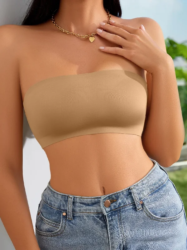 underwire sports bras for extra stability Sleep bras for a gentle and supportive fit during rest Plain Wireless Strapless Bra Khaki underwire sports bras for extra stability Sleep bras for a gentle and supportive fit during rest Plain Wireless Strapless Bra Khaki