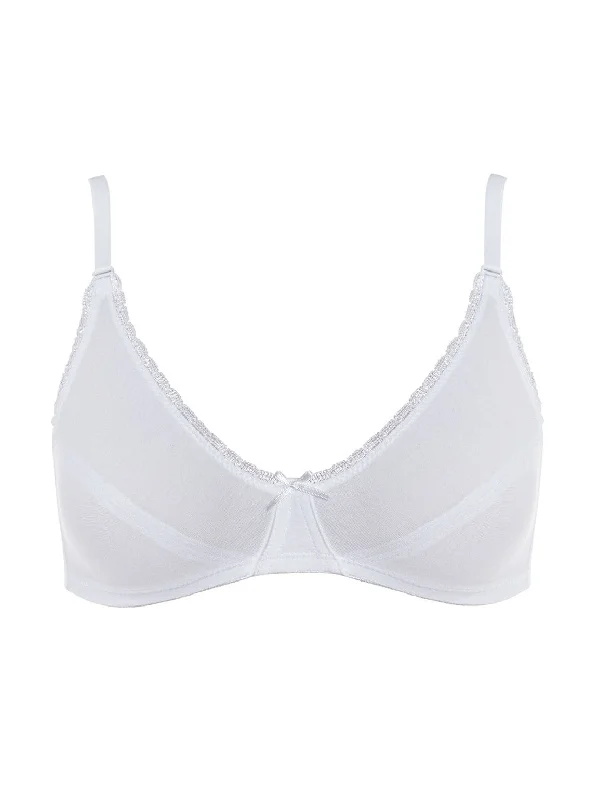 balconette lace bras for a feminine touch Bra with a cotton - lined cup for a natural and soft feel Royce My First Bra White balconette lace bras for a feminine touch Bra with a cotton - lined cup for a natural and soft feel Royce My First Bra White