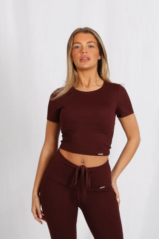 padded bras for added volume Sports bras for high - impact activities and workouts​ Cropped Built In Bra Short Sleeved Top Burgundy