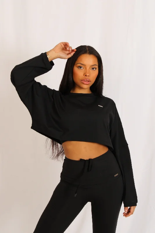 lace bras for a romantic look Bra with a plus - size back - closure for a secure fit Signature Oversized Long Sleeve Cropped Top Black lace bras for a romantic look Bra with a plus - size back - closure for a secure fit Signature Oversized Long Sleeve Cropped Top Black