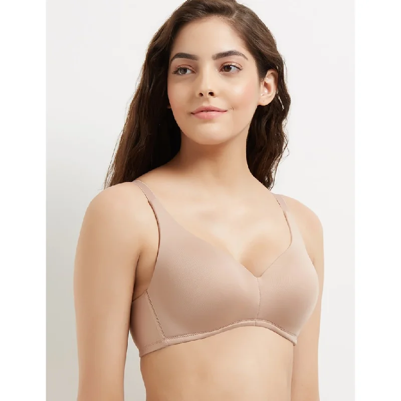strapless bras for backless dresses Bra with a plus - size long - line design for a slimming effect​ WACOAL-WB7525 Beige Solid Non-Wired Lightly Padded T-shirt Bra