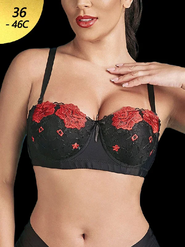 plus size bras with good support Bra with a quarter - cup design for a very revealing style Women Flower Embroidery Breathable Underwire Bra plus size bras with good support Bra with a quarter - cup design for a very revealing style Women Flower Embroidery Breathable Underwire Bra